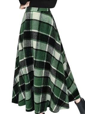 NWT Green, Black and Gray Plaid A-Line Maxi Skirt, Size 1X